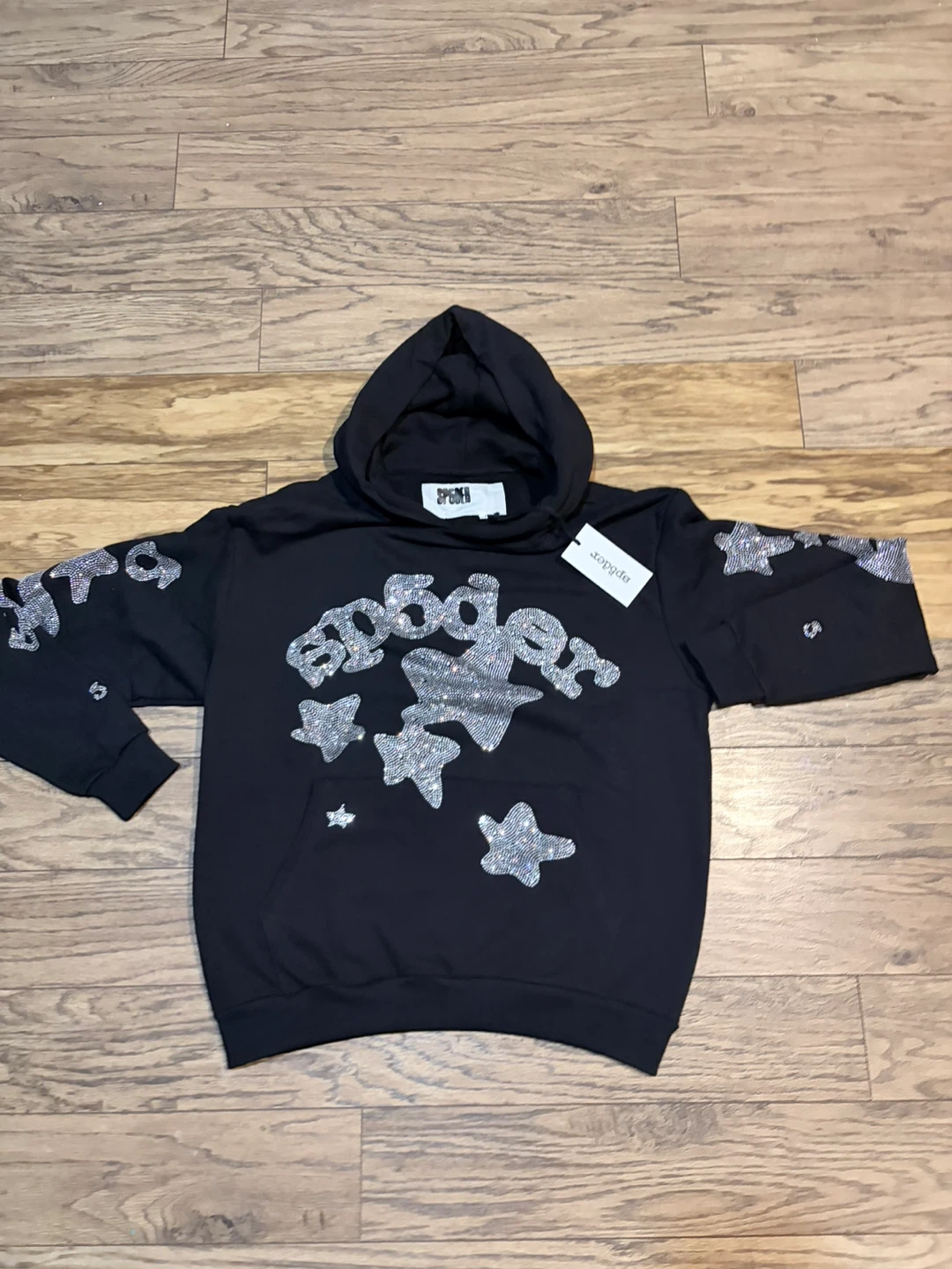 Black Sp5der Hoodie with Rhinestone Stars