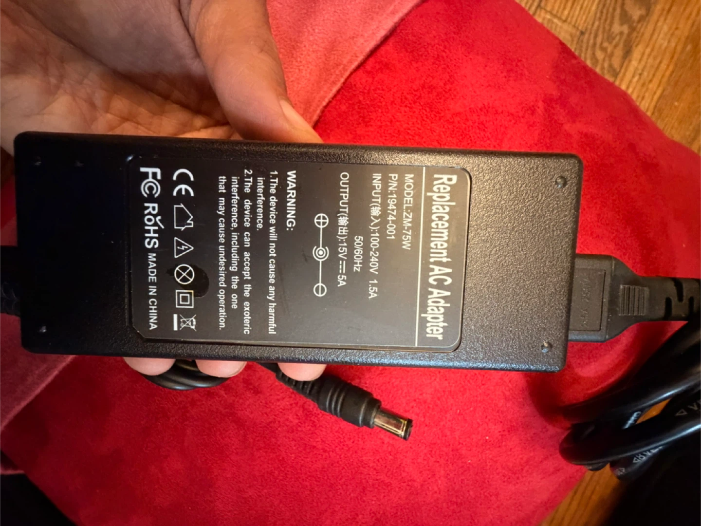 Replacement AC Adapter 75W Model ZM-75W - photo 2