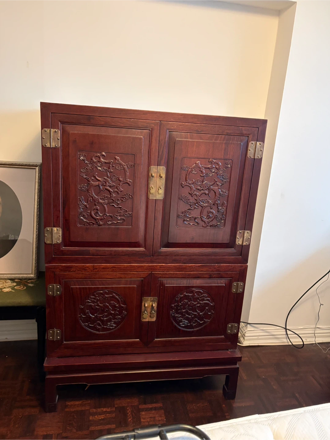 Antique Wooden Cabinet with Carvings