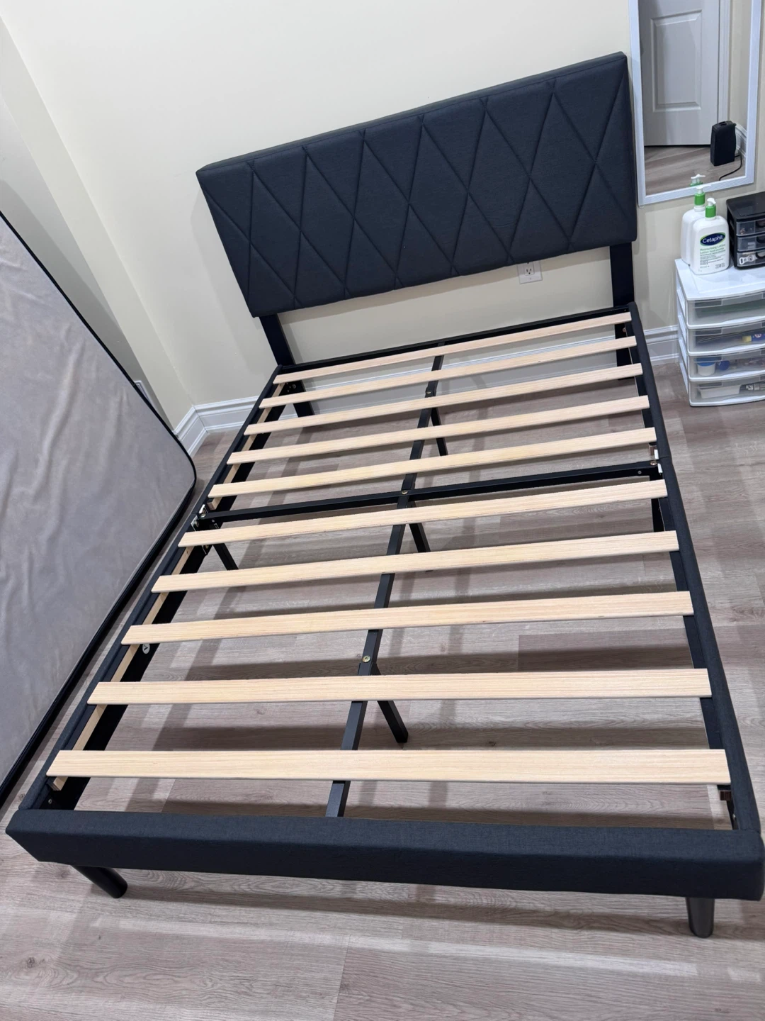 Black Upholstered full size Bed Frame with Headboard - photo 2