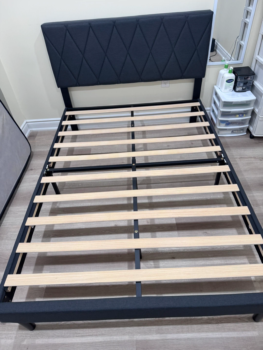 Black Upholstered full size Bed Frame with Headboard