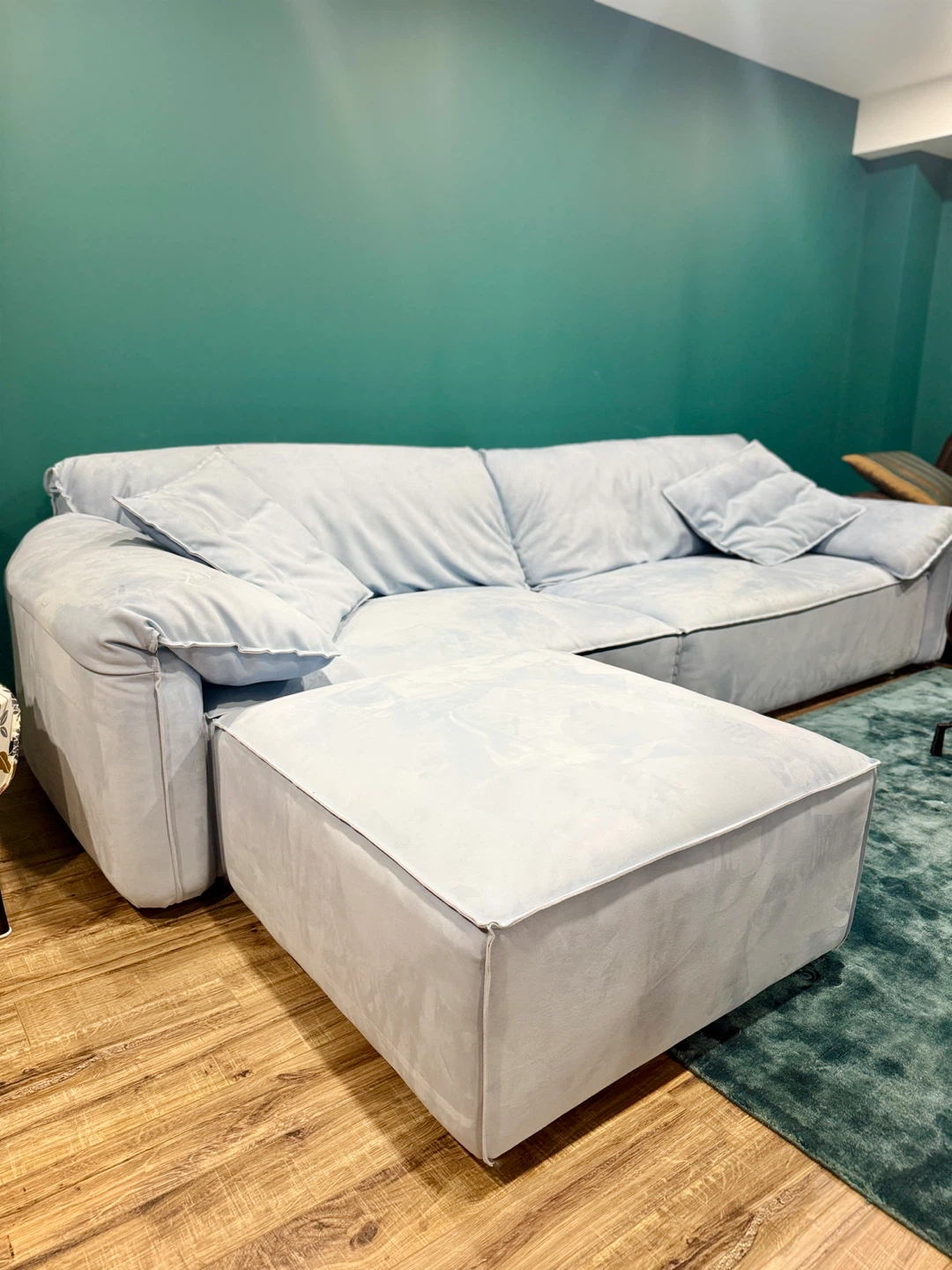 Baby Blue Sectional Sofa with Ottoman