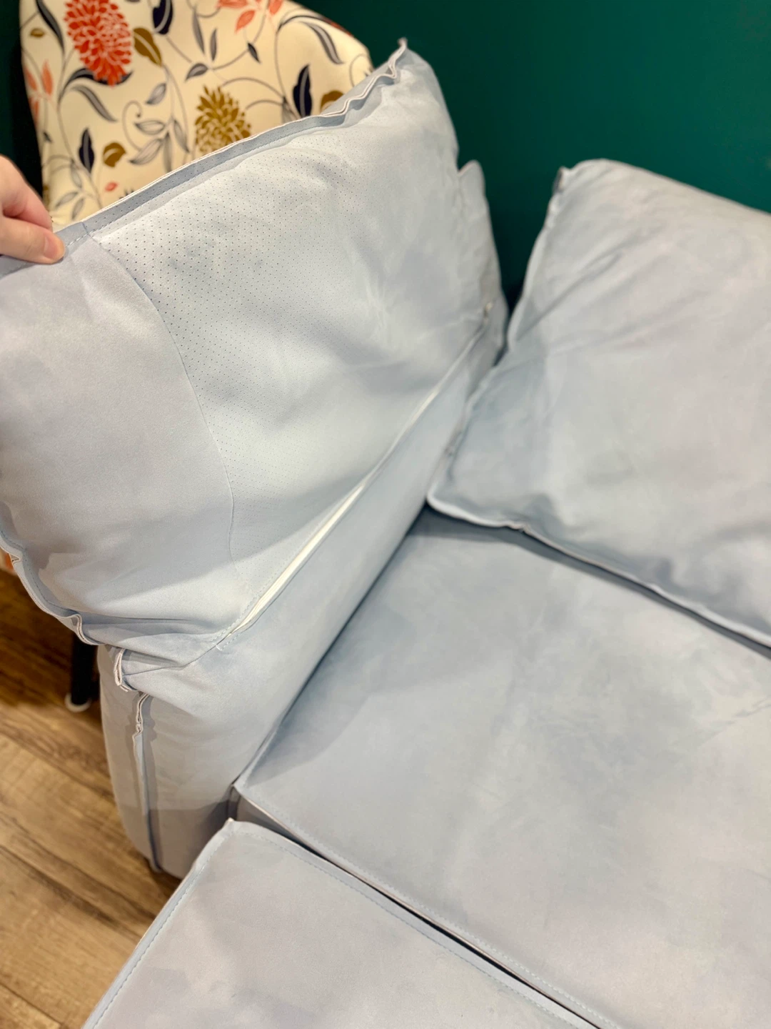 Baby Blue Sectional Sofa with Ottoman - photo 4