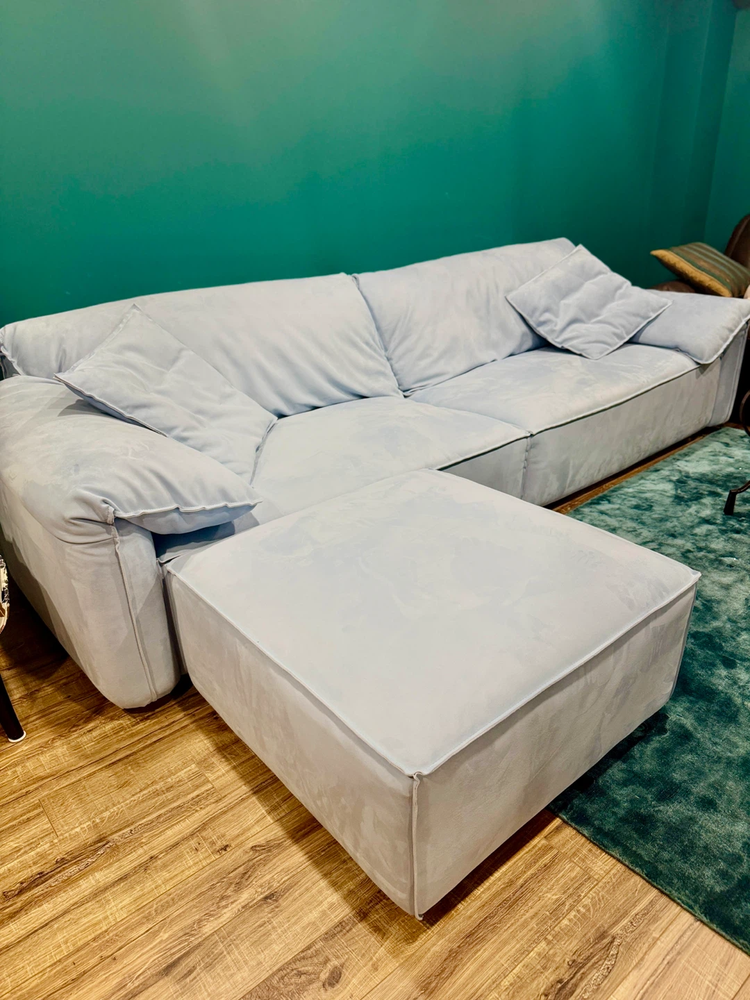 Baby Blue Sectional Sofa with Ottoman - photo 3