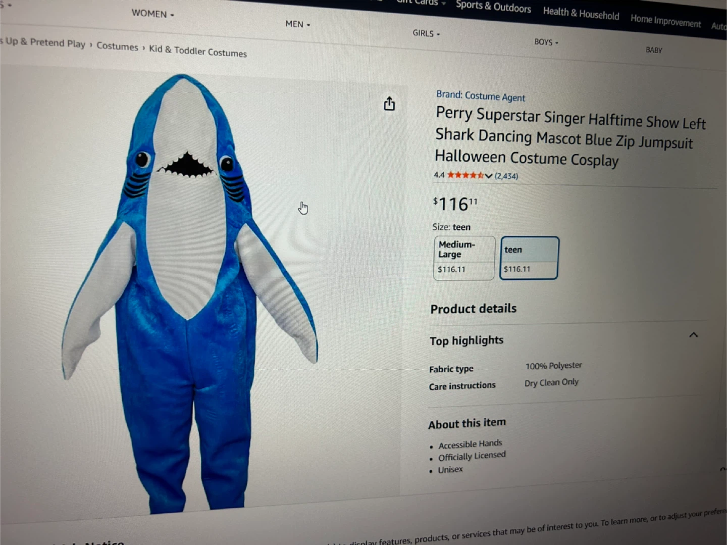 Katy Perry Shark Costume (Small) - photo 3
