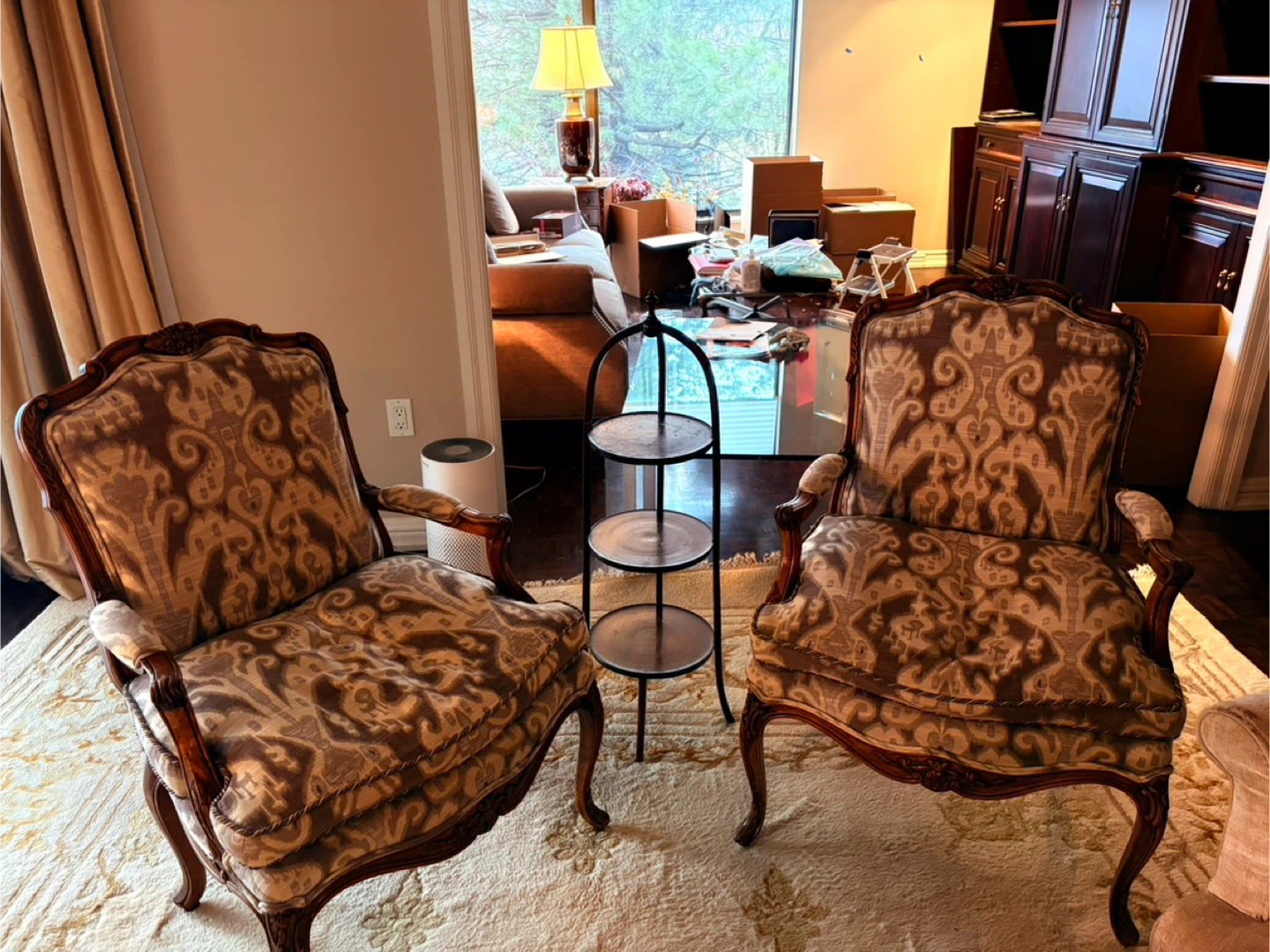 Louis Bergere Accent Armchairs with Patterned Upholstery (Pair)