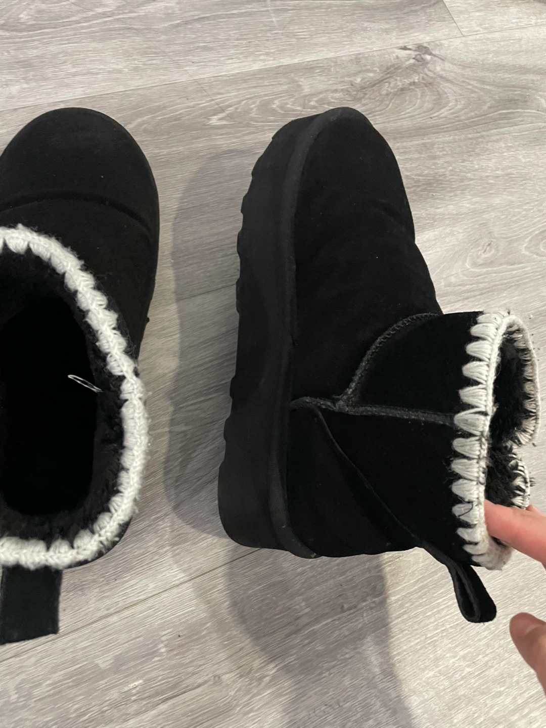 Black Suede Ankle Boots with Faux Fur Trim - photo 5