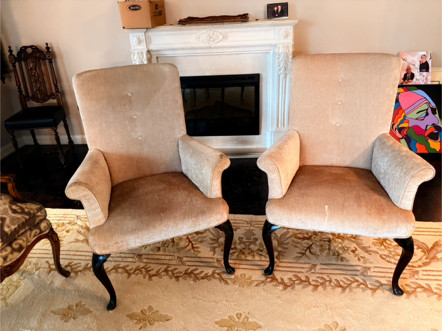 Pair of Cream Accent Chairs with Black Legs