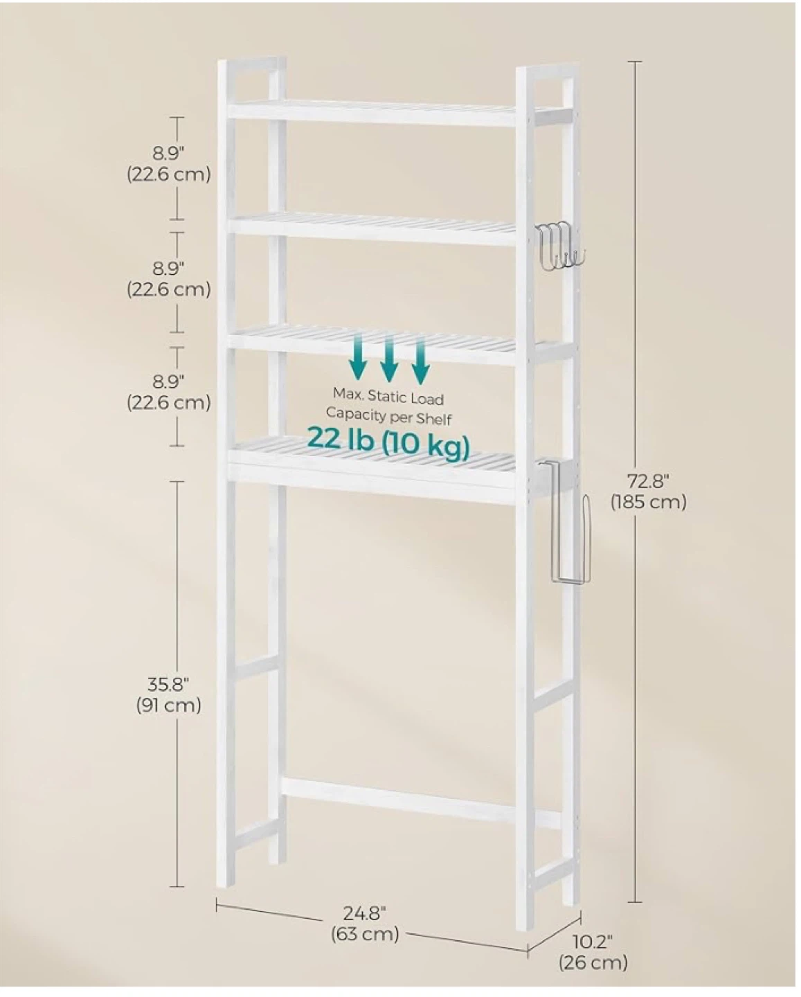 White 4-Tier Over-the-Toilet Storage Shelf - photo 3