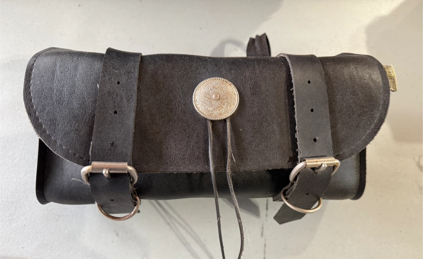 Black Leather Motorcycle Tool Roll Bag