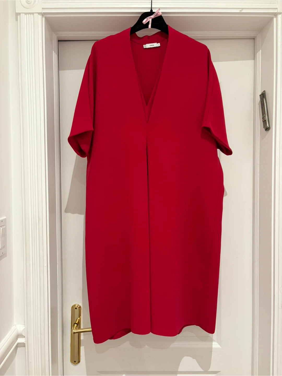 Vince Mango Red V-Neck Short Sleeve Dress
