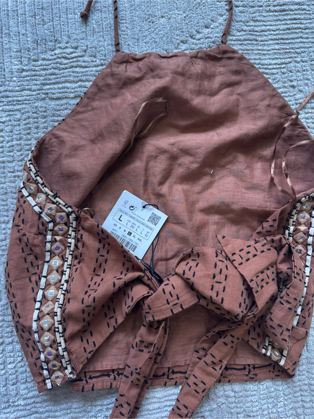 New Zara Women's Brown Embroidered Halter Top Size L - photo 2