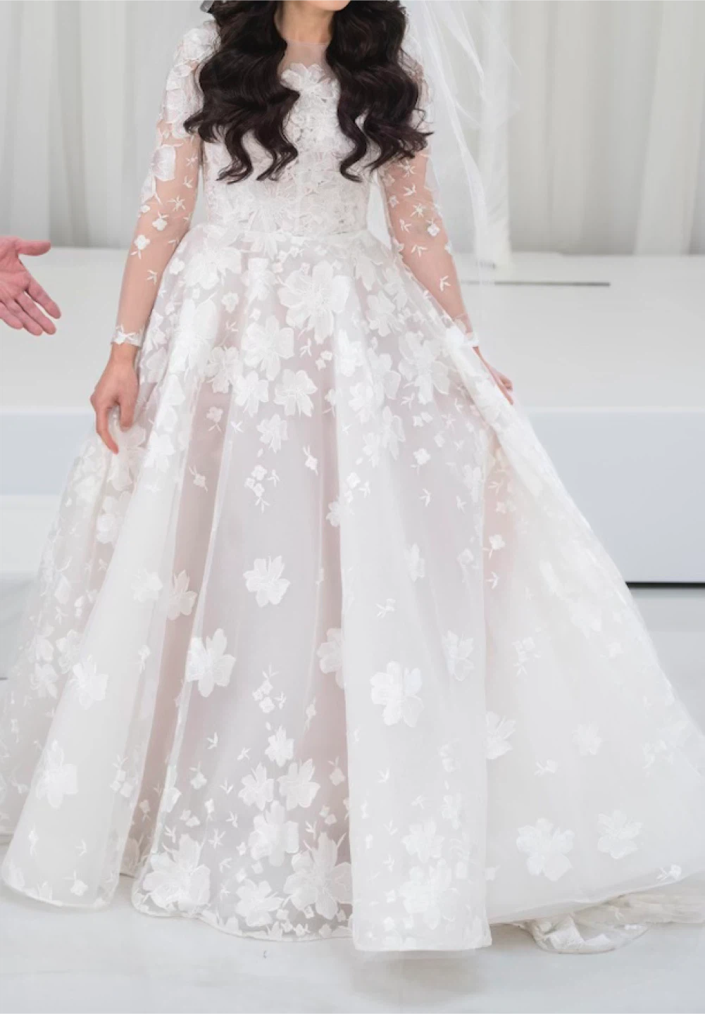 Wedding Dress with Floral Appliqué and Long Sleeves