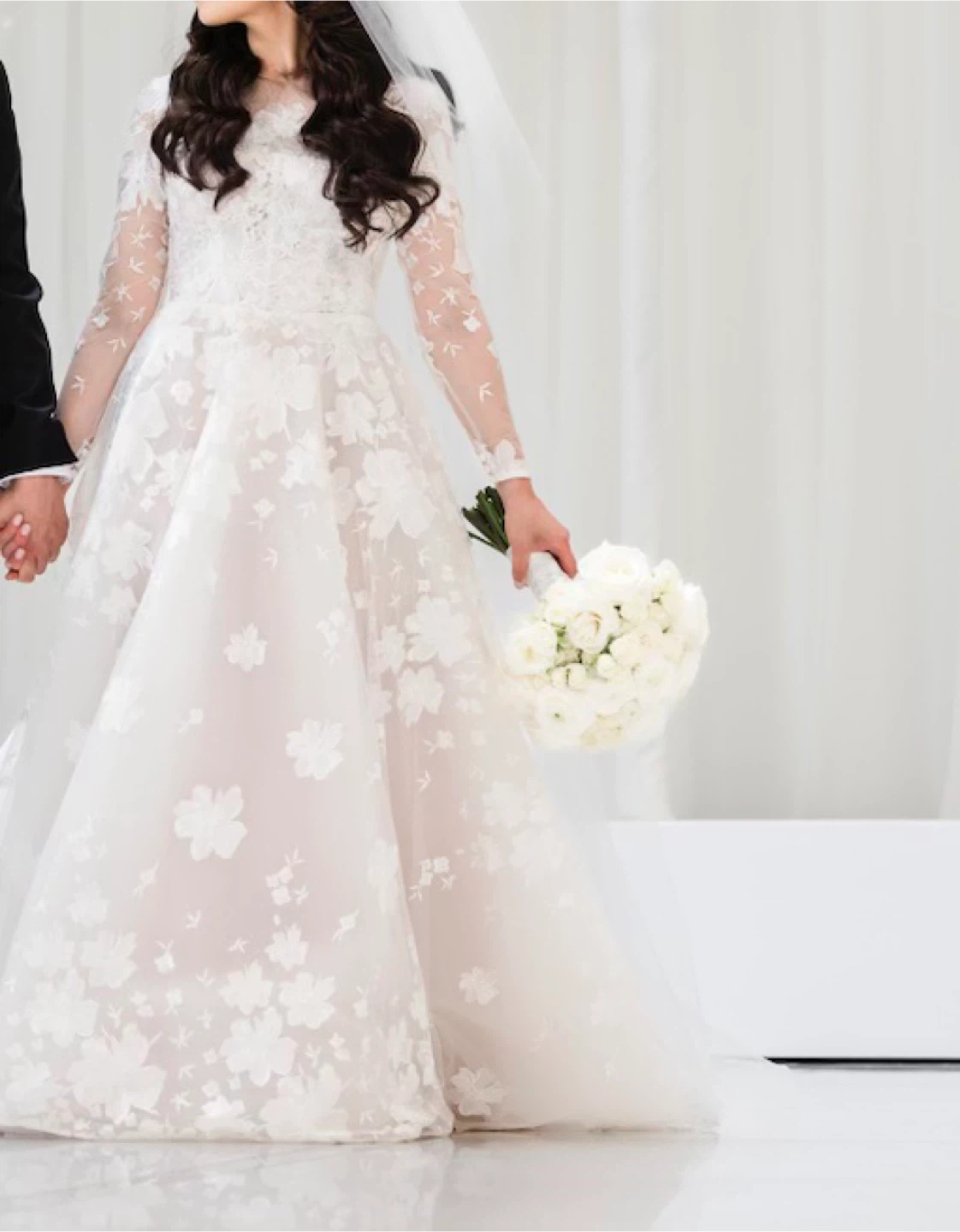 Wedding Dress with Floral Appliqué and Long Sleeves - photo 3