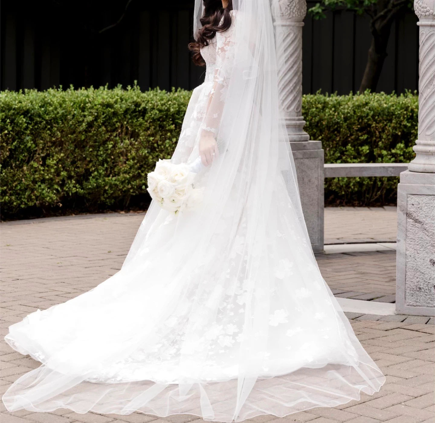 Wedding Dress with Floral Appliqué and Long Sleeves - photo 4