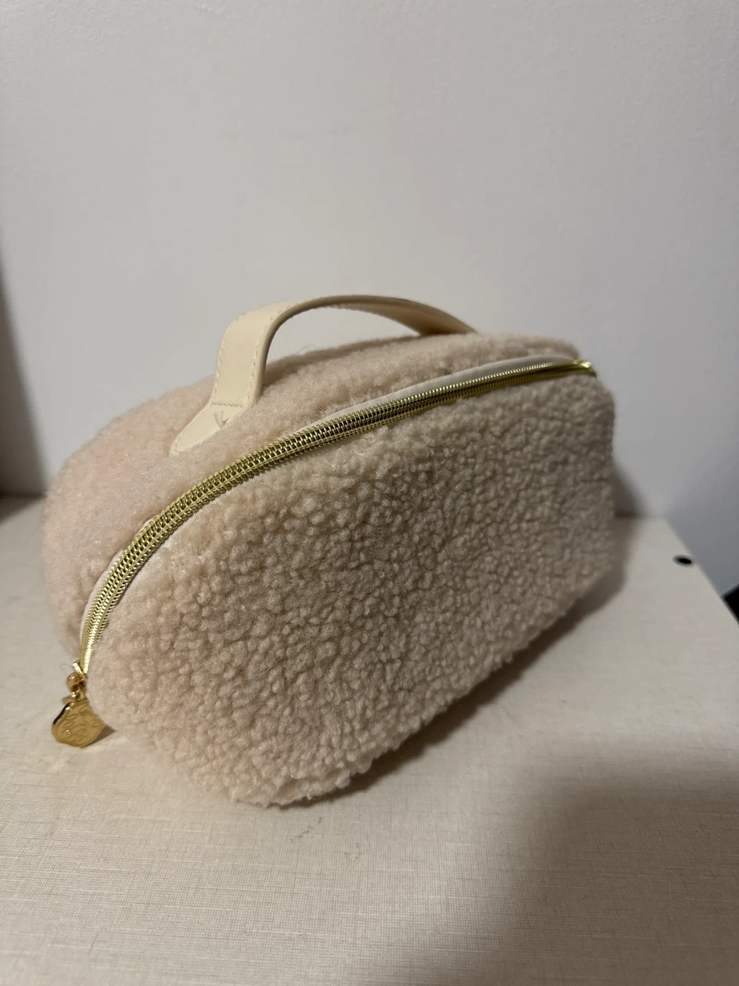 Cream Teddy Fleece Cosmetic Bag