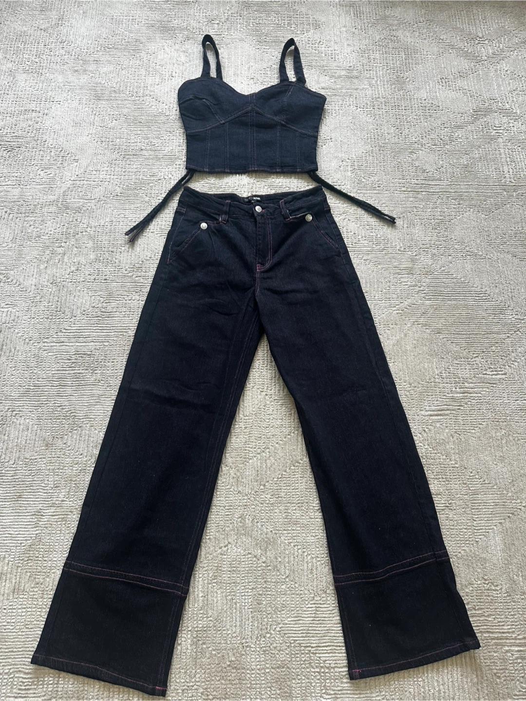 New Fashion Nova Denim Crop Top and Wide Leg Pants Set