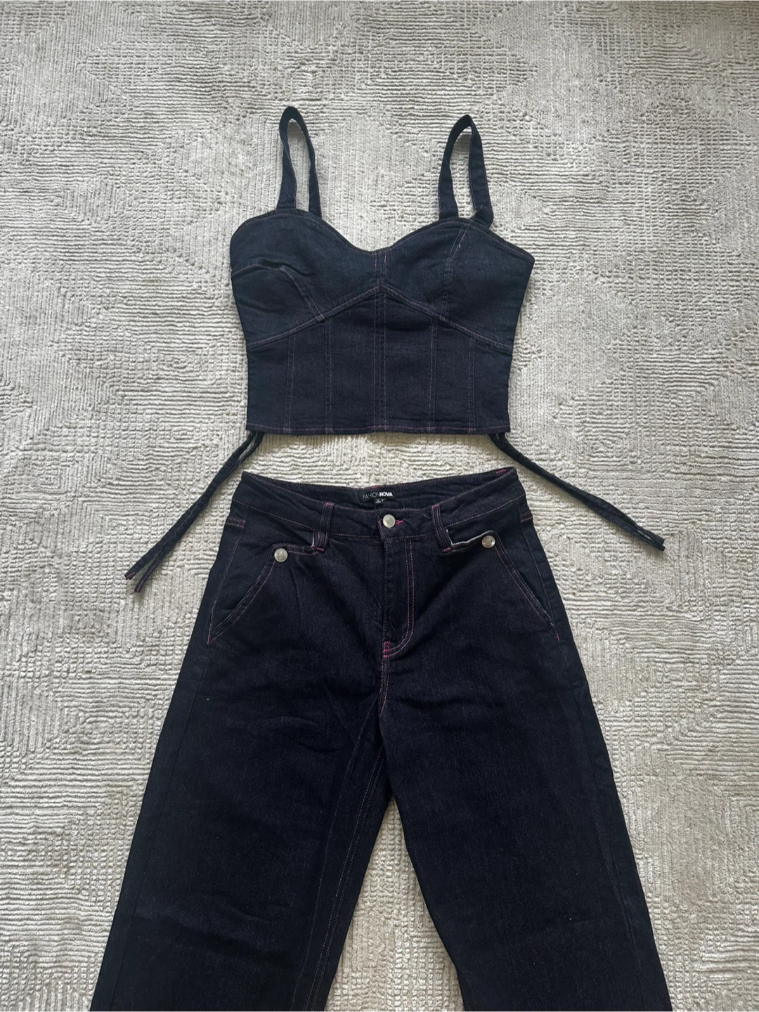 New Fashion Nova Denim Crop Top and Wide Leg Pants Set - photo 3