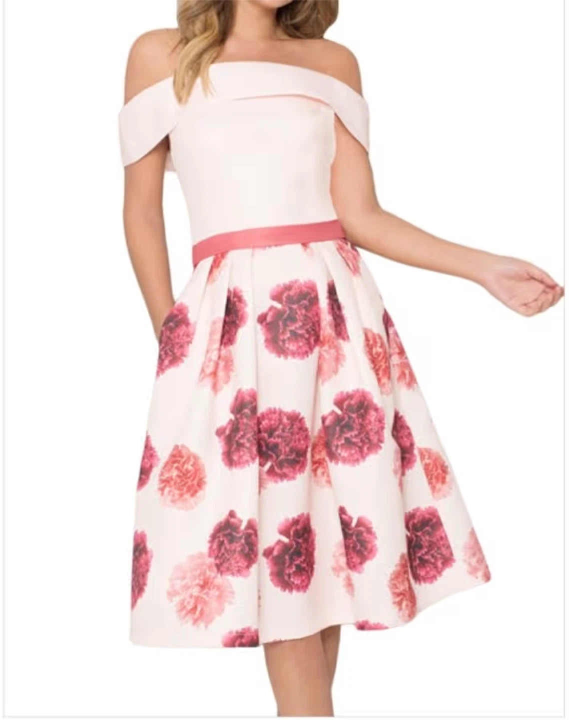 New Chi Chi London Pink Floral Off-the-Shoulder Dress UK 12