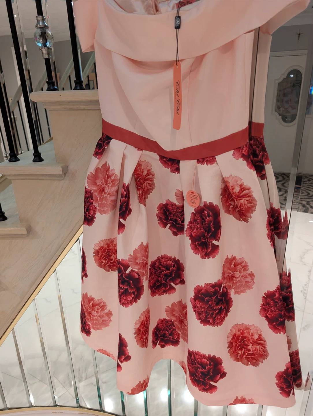 New Chi Chi London Pink Floral Off-the-Shoulder Dress UK 12 - photo 2