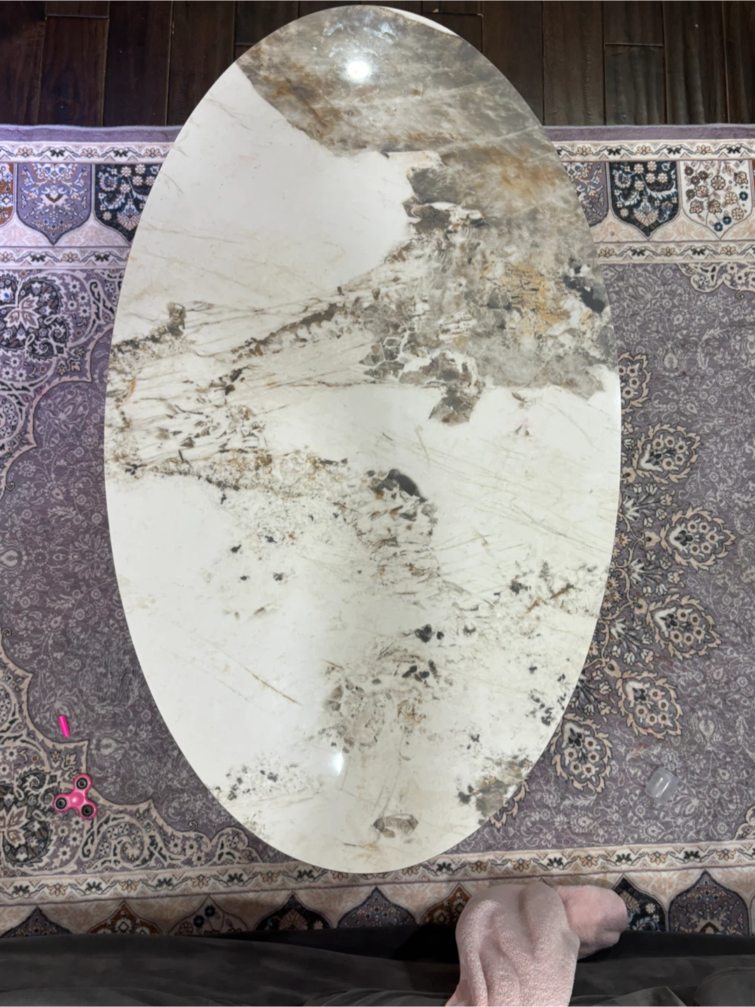 Modern Oval Coffee Table with Marble Top and Gold Base