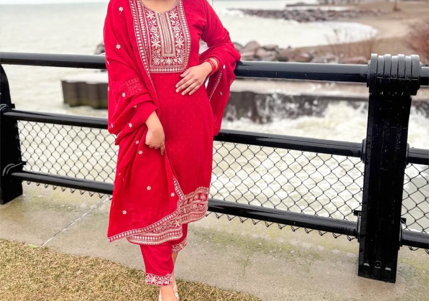 Red Embroidered Salwar Kameez Dupatta Set