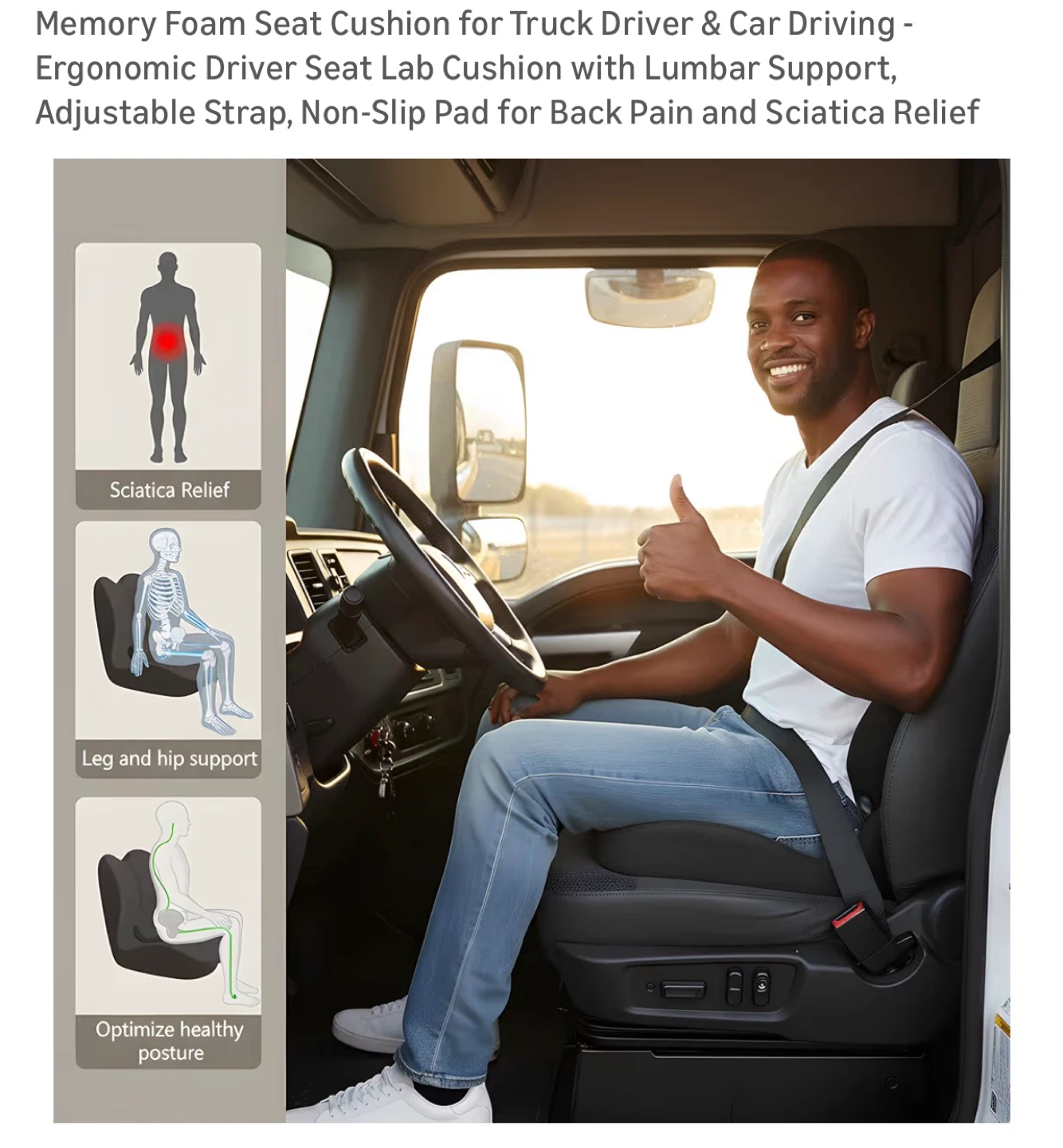 Memory Foam Seat Cushion for Truck Driver & Office