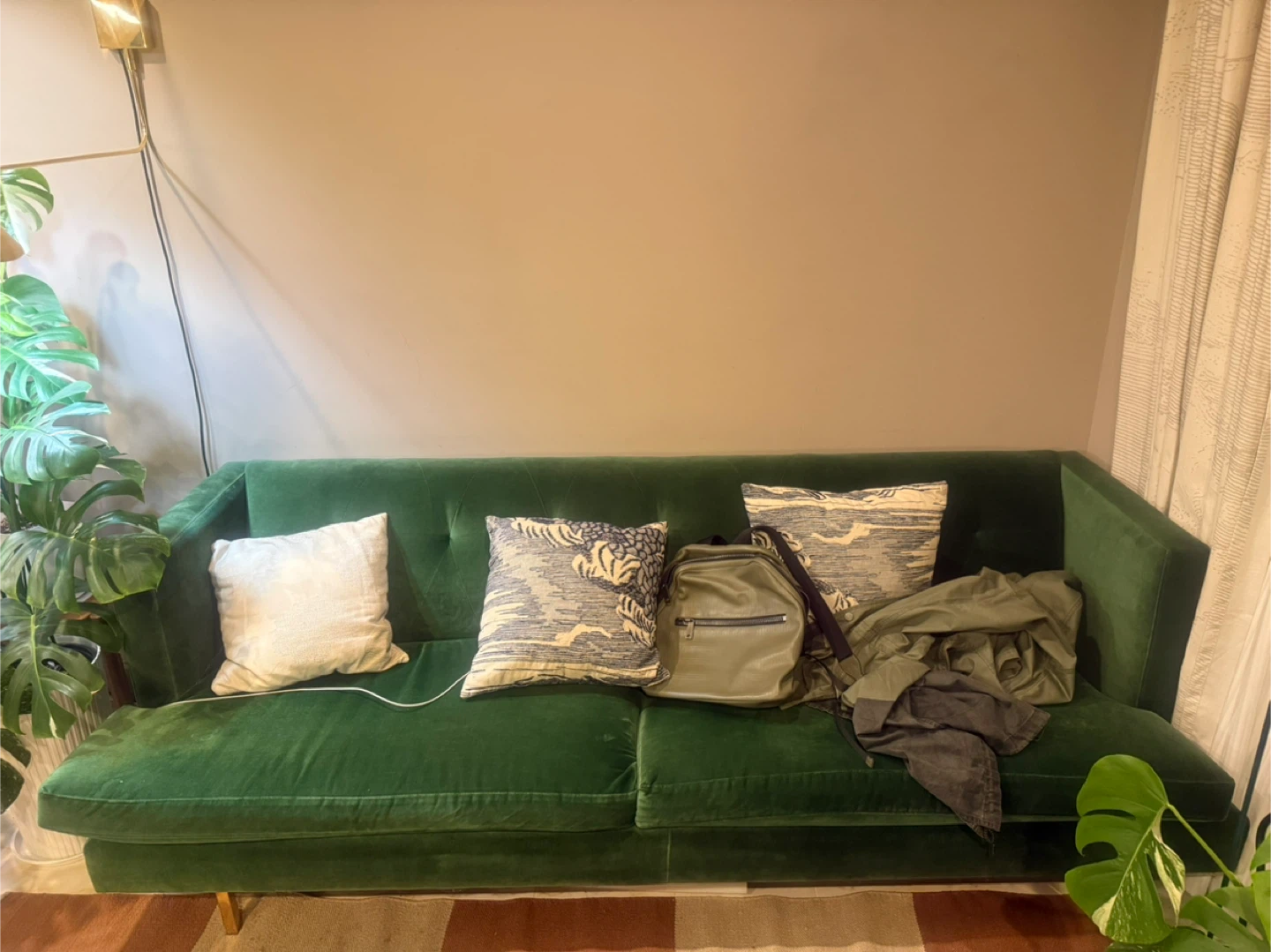 CB2 Avec Velvet Sofa in Emerald Green