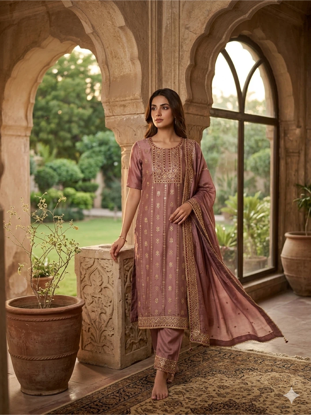 Women's Embroidered Kurti Set with Dupatta