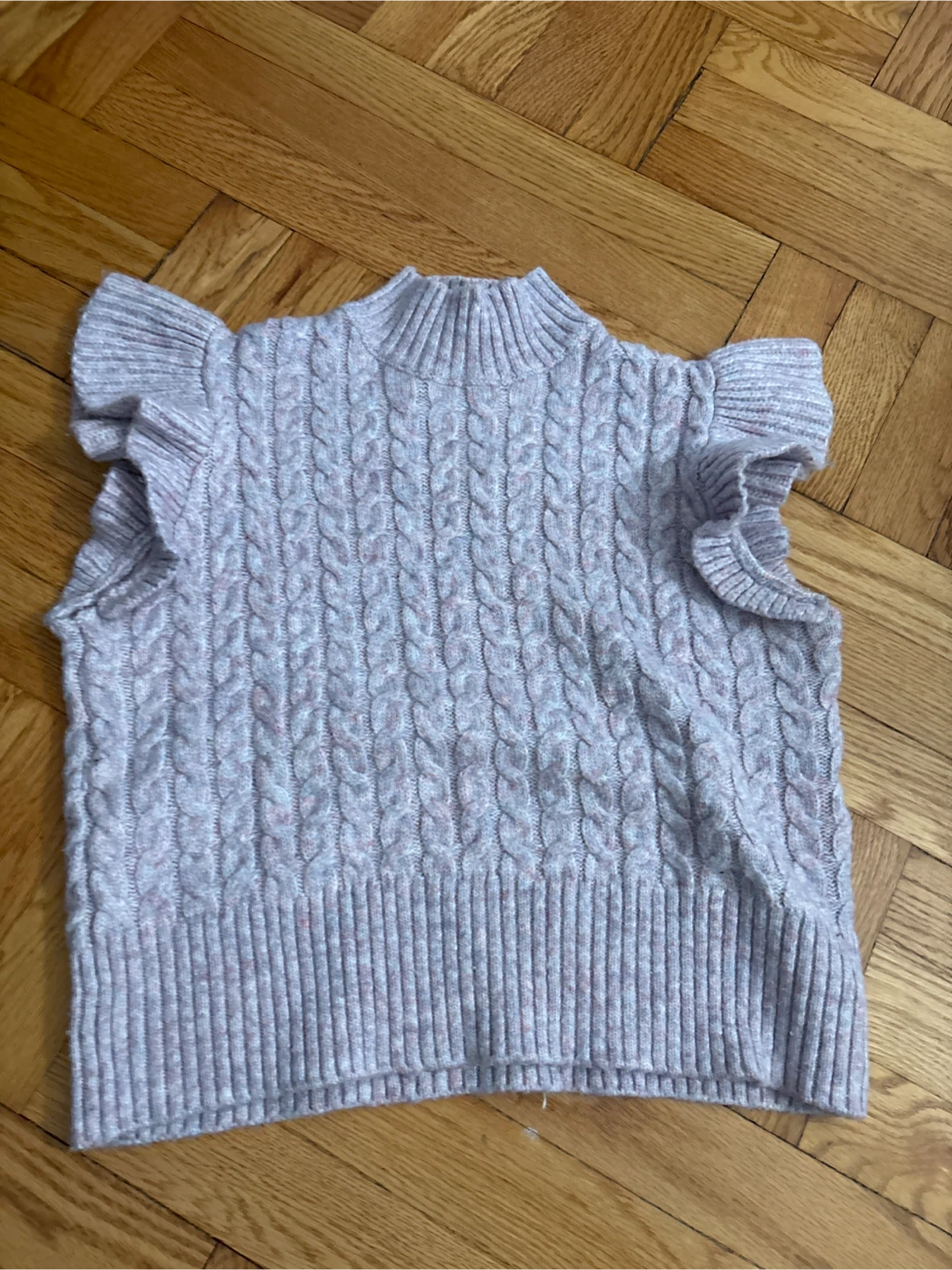 Zara pink Cable Knit Mock Neck Sweater Vest with Ruffle Sleeves