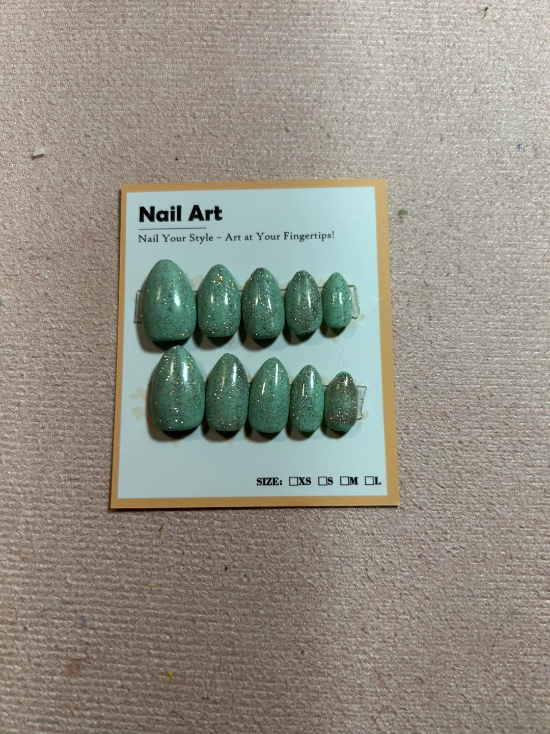 Nail Art False Nails - Mint Green Glitter