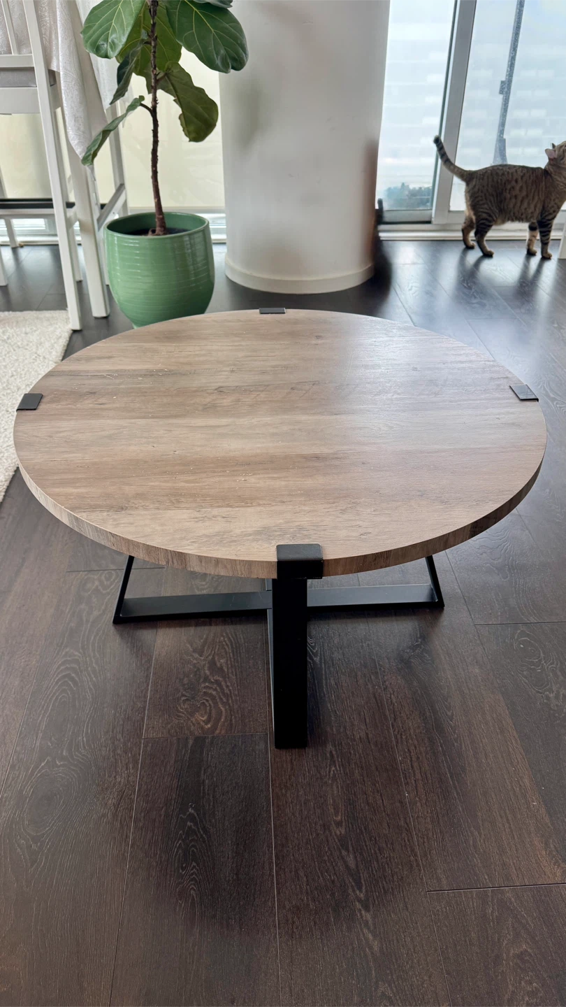 Round Wood Coffee Table with Black Metal Legs - photo 2