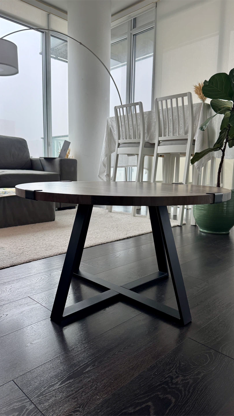 Round Wood Coffee Table with Black Metal Legs - photo 3
