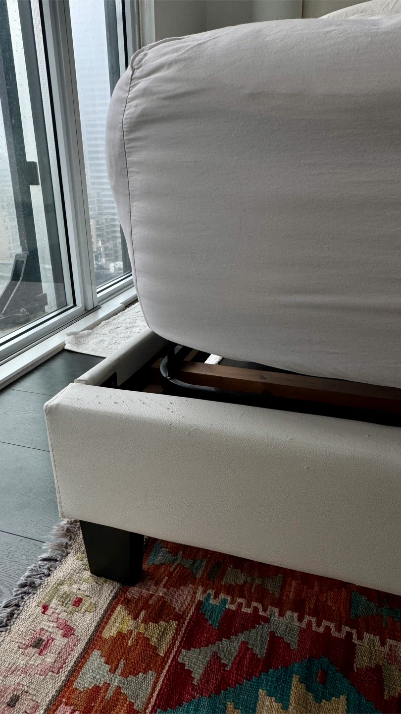 White Faux Leather Platform Bed Frame - photo 2