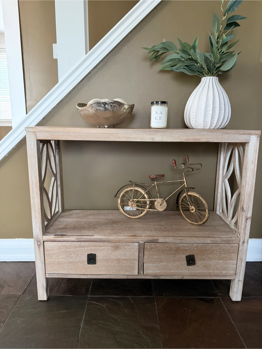 Distressed Wood Console Table with 2 Drawers