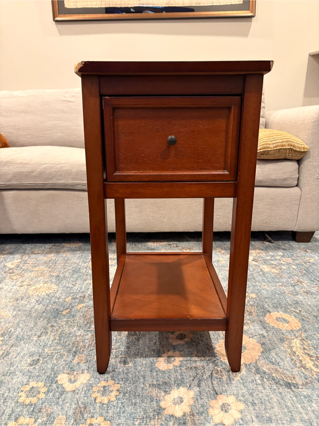 Small Wooden End Table with Drawer and Shelf