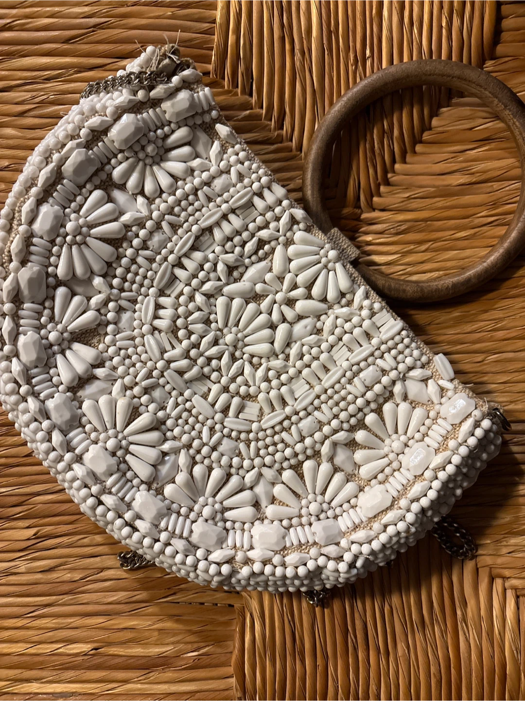 Beaded Clutch Purse with Wooden Handle
