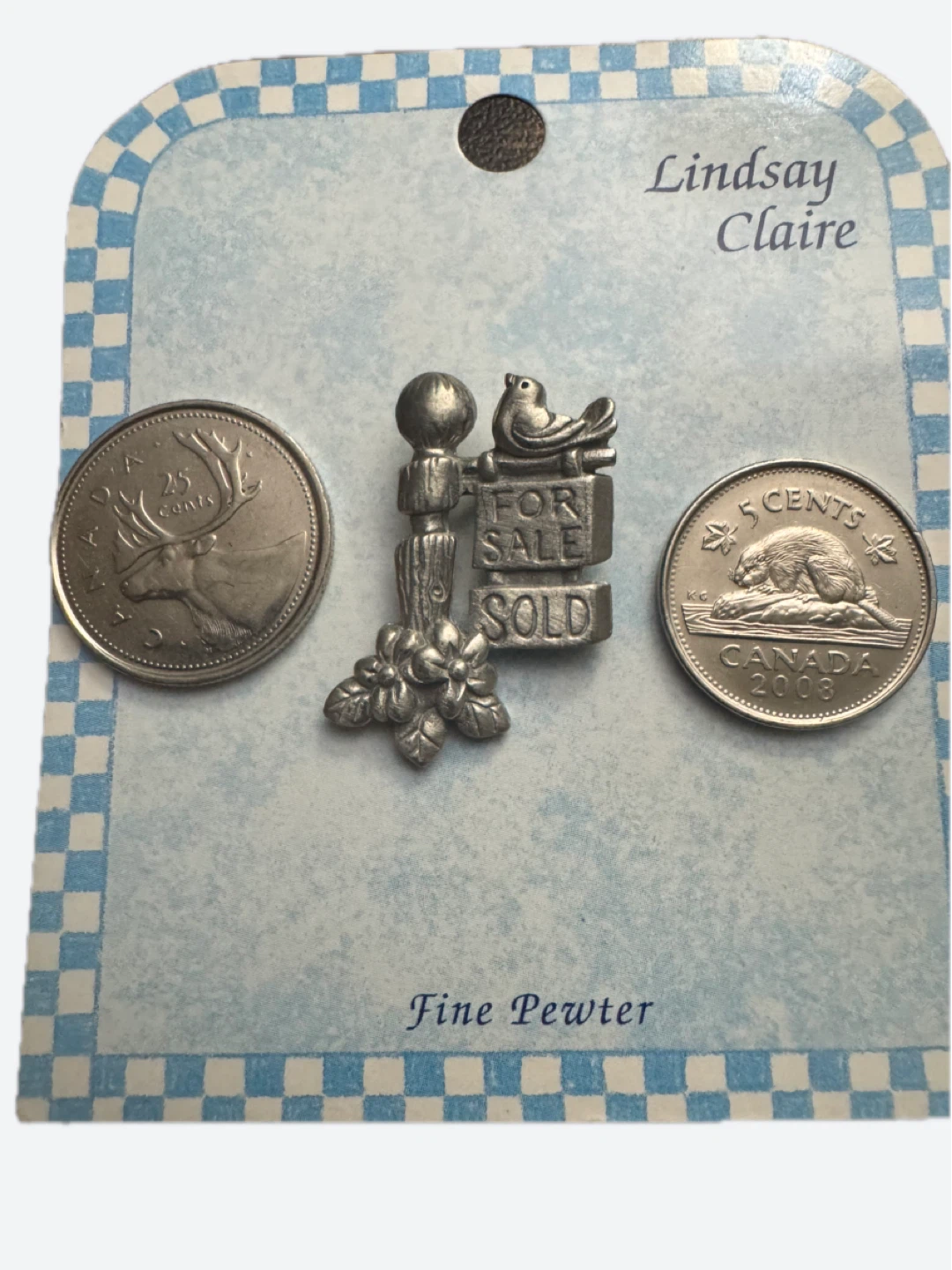 Vintage Lindsay Claire Fine Pewter "For Sale Sold" Bird Pin - photo 3