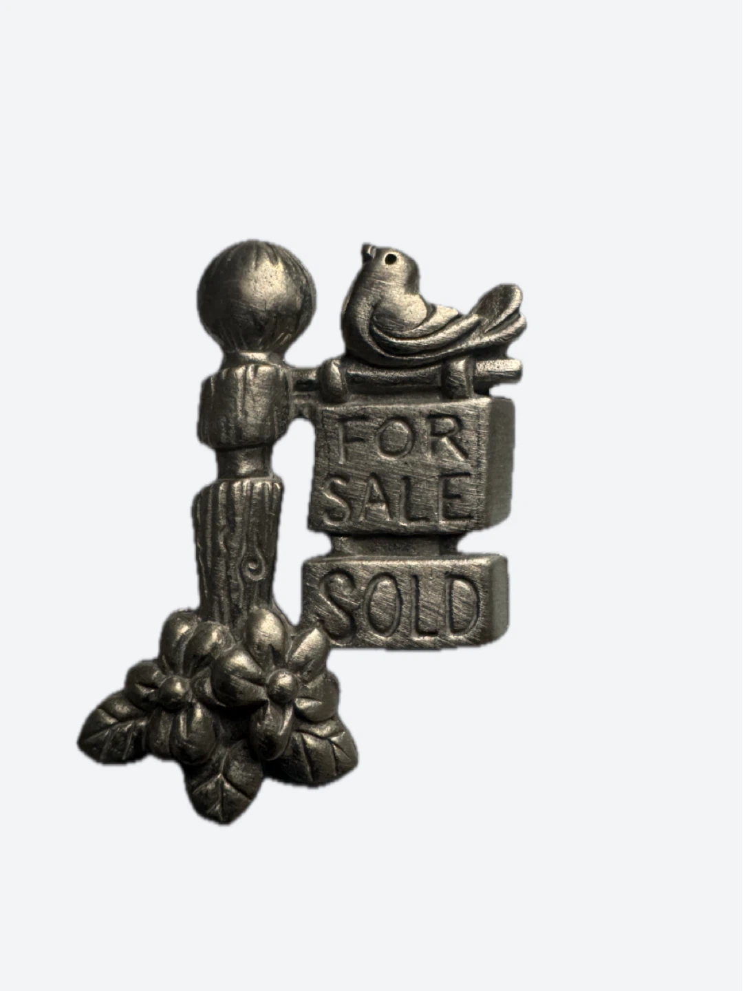 Vintage Lindsay Claire Fine Pewter "For Sale Sold" Bird Pin - photo 4