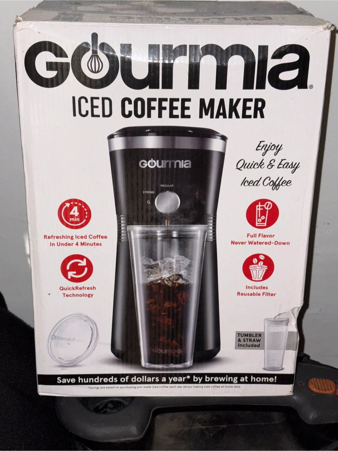 Gourmia Iced Coffee Maker with Tumbler and Reusable Filter