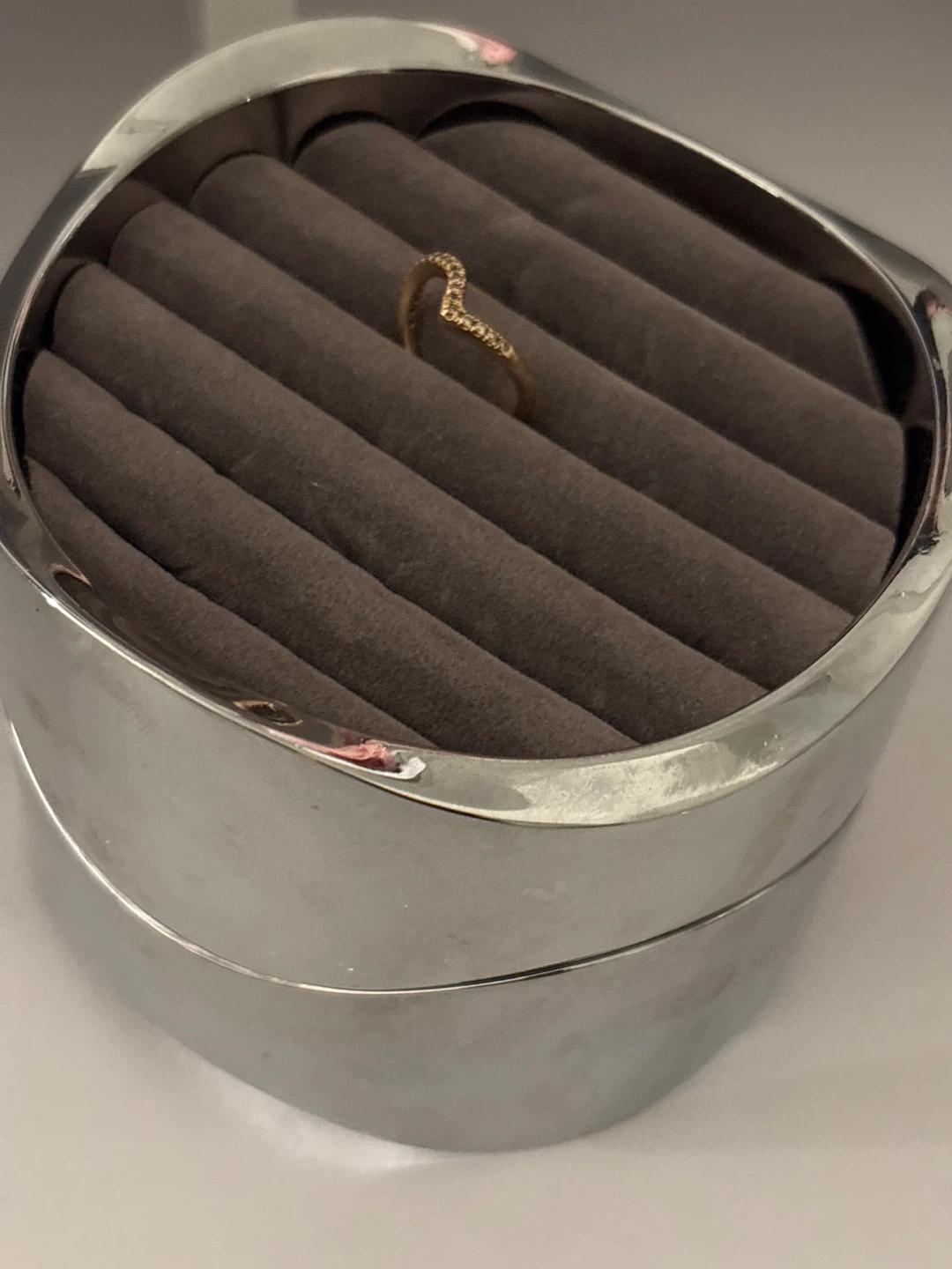 Silver jewellery box with soft grey lining