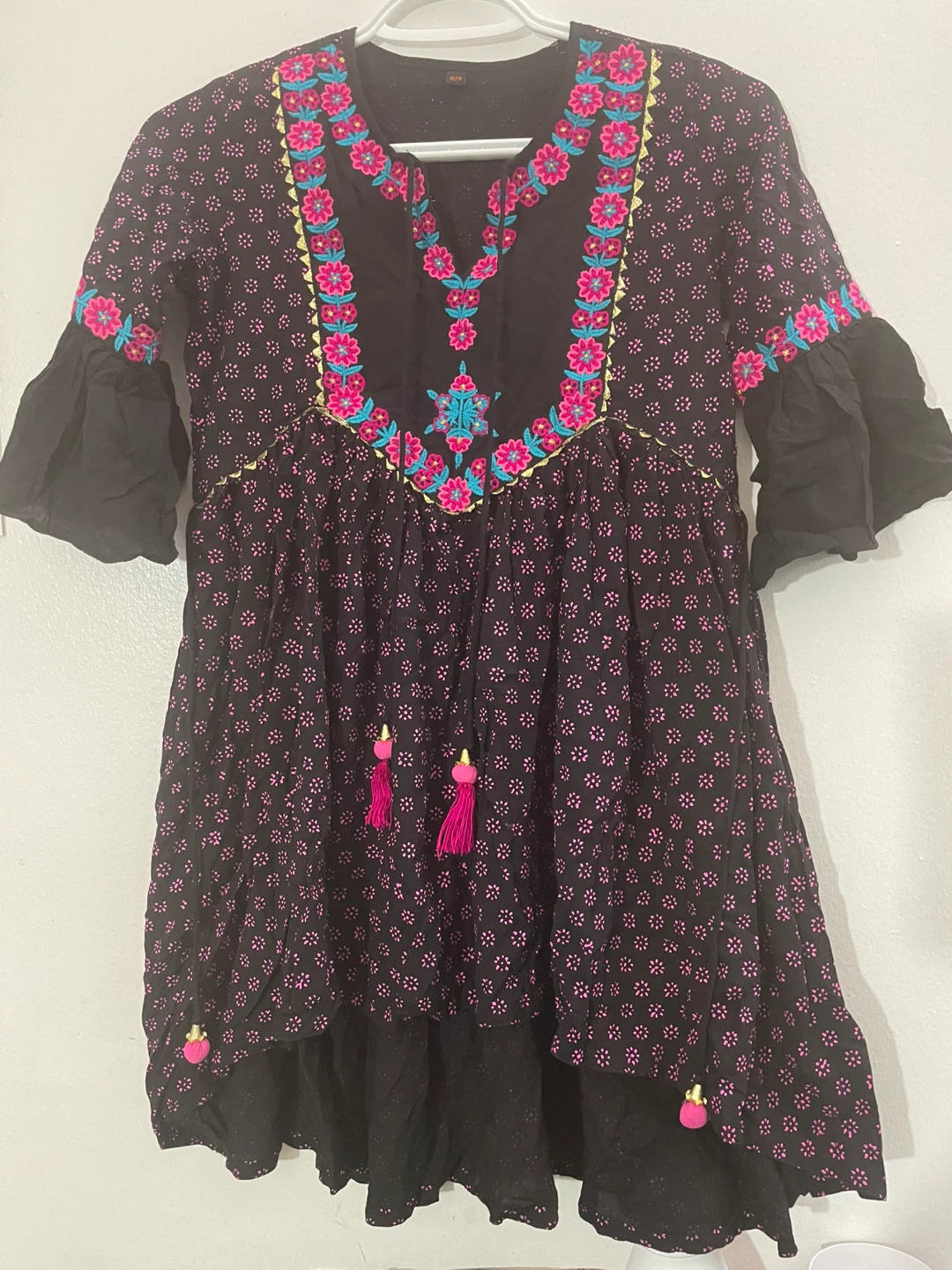 Purple Embroidered Kurti with Bell Sleeves