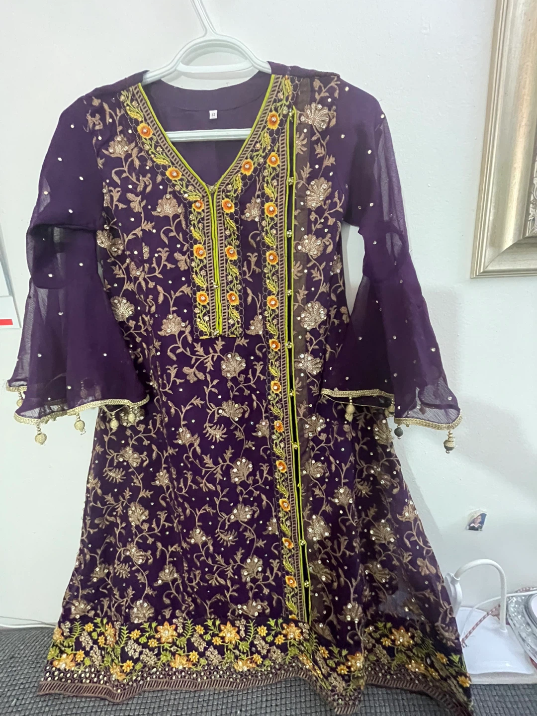 Purple Embroidered Kurti with Bell Sleeves - photo 5