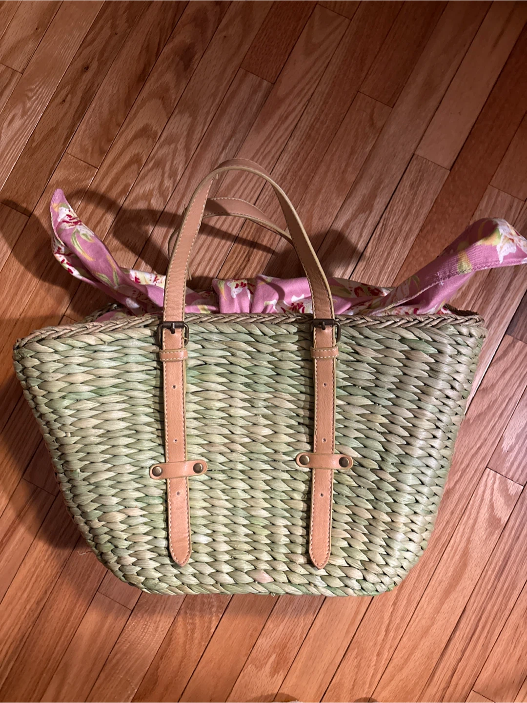 Woven Straw Tote Bag with Floral Lining - photo 3