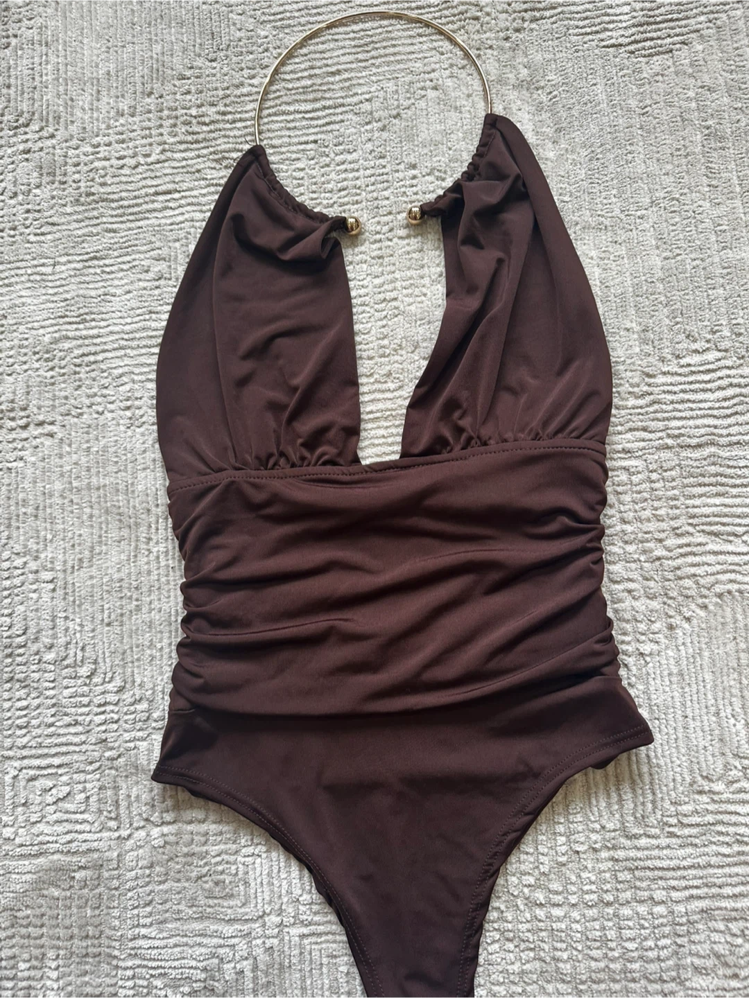 New Fashion Nova Joanna Halter Ruched Bodysuit - Chocolate - photo 2