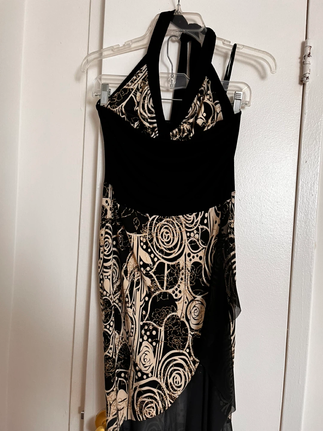 Black Halter Dress with Abstract goldish  Print - photo 3