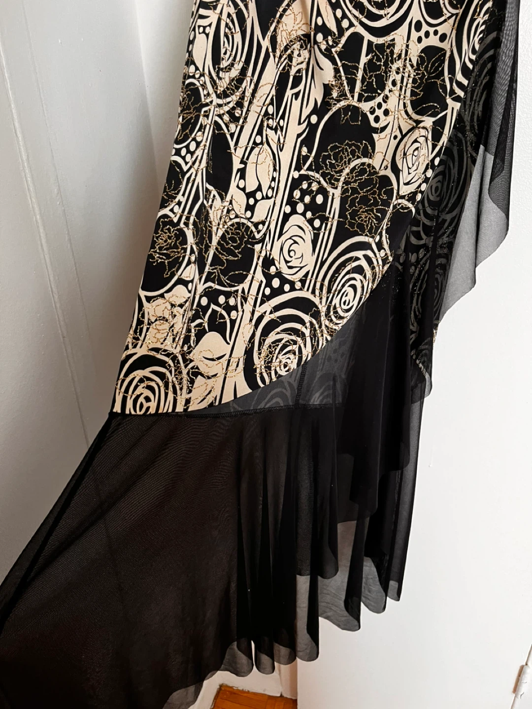Black Halter Dress with Abstract goldish  Print - photo 2