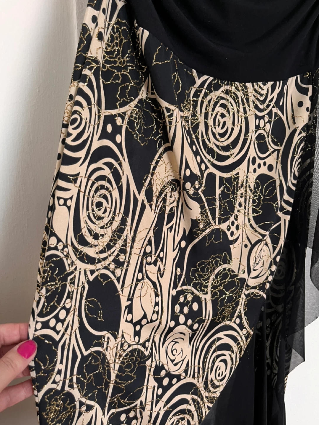 Black Halter Dress with Abstract goldish  Print - photo 4