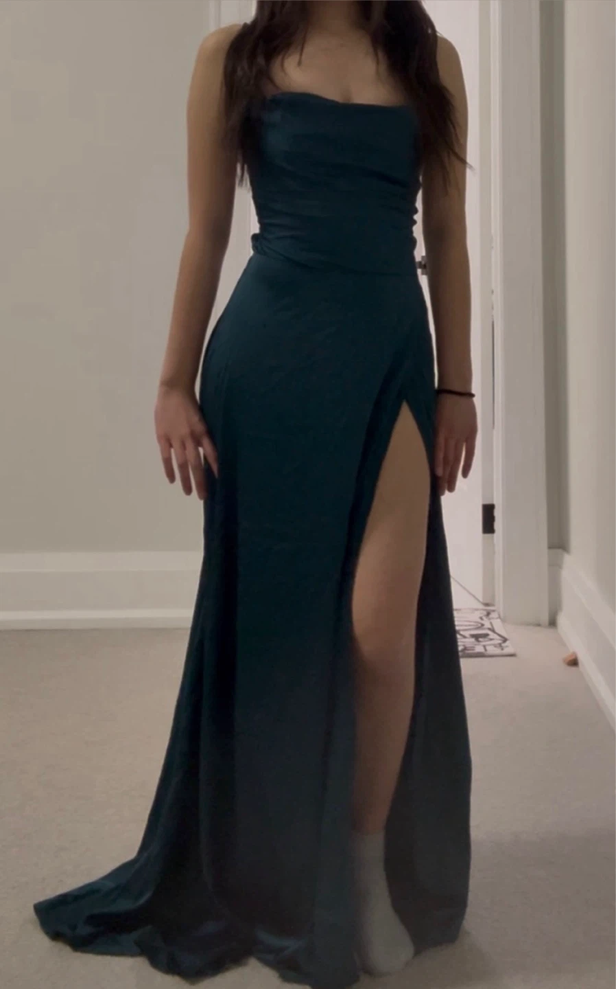 Emerald Green Strapless High-Slit Maxi Dress - photo 2