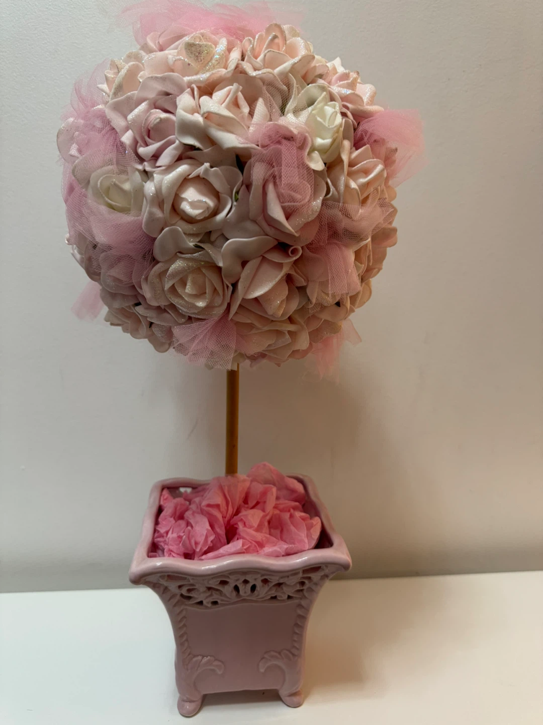 Pink Rose Topiary Floral Arrangement